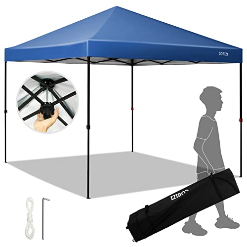 COBIZI Canopy 10 X 10 Pop Up Canopy Tent 1-Button Push Easy up Outdoor Canopy Instant Portable Commercial Shelter Waterproof UPF50+ Gazebo with Reflective Strip, Air Vent & 4 Sandbags,Blue - color: Blue(1-year warranty), size: 10x10ft with No Sidewalls