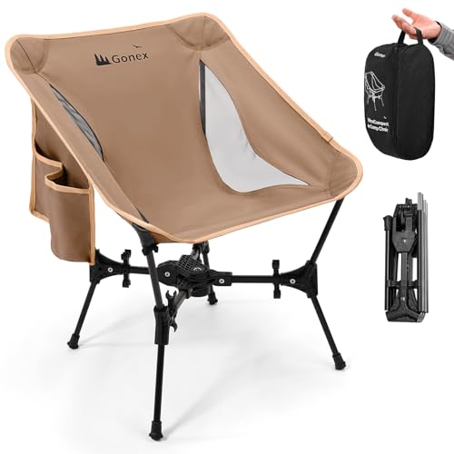 Gonex Portable Camping Chair, The 5th Gen Ultralight Compact Backpacking Foldable Lightweight Folding Chair for Outdoor Camp Hiking Beach Picnic Concert, Supports 330lbs (Khaki, 1 PCS) - color: Khaki