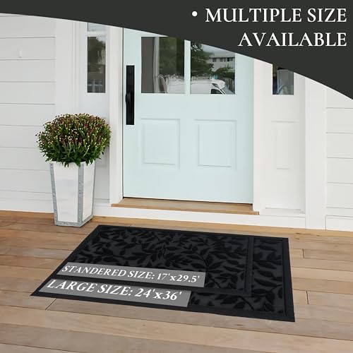 Black Leaves Outdoor Indoor Entrance Doormats, Absorbent Durable Heavy Duty Welcome Front Door Mat,Thick Natural Rubber Back,Easy Clean Entryway Mat 23x35 Inch, Low Profile - color: Leaves-black, size: 1'11" x 2'11" (Rectangular)