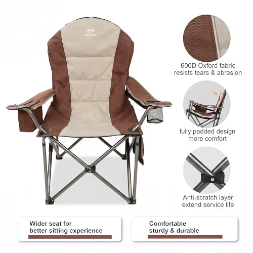 Camping Chairs for Adults,High Back Folding Camp Chair with Cup Holder and Cooler Bag,Heavy Duty Outdoor Lawn Chairs,Perfect for Camping,Hiking,Picnics,and Beach Trips,Moca - color: Moca