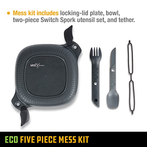 UCO Recycled ECO 5-Piece Camping Mess Kit with Bowl, Plate, Switch Spork Utensil Set - color: Midnight