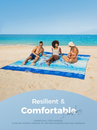 Diveblues Beach Blanket Oversized Extra Large 110" * 118"/ 9 * 10 Ft,Beach Mat Waterproof Sandproof,Soft and Durable, Picnic Mat for Travel Camping, Beach Vacation,4 Stakes & 1 Travel Bag - color: Dream Turtle