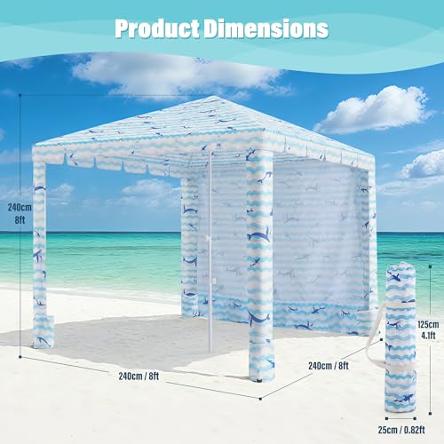 Umineux Beach Cabana - 8FT Beach Canopy with Side Wall, Easy Setup Beach Tent Sun Shelter, Waterproof Tent - Portable Shade for Whole Family (Blue Whale) - color: Blue Whale, size: 8ft