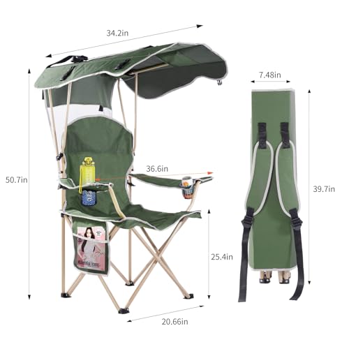 VTOY Portable Camping Chair with Canopy - Folding Chair with Canopy, Durable 600D Oxford Canopy Chair for Camping, Beach, Picnics, Fishing & Sports - color: 2pack Green