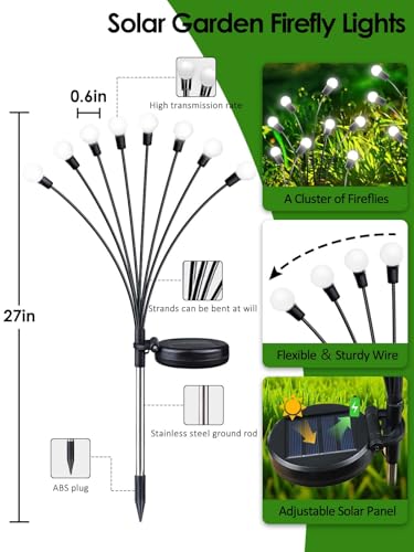 2026 Upgraded Solar Lights Outdoor, 8 Pack Solar Garden Lights with 2 Modes, Firefly Lights Outdoor Waterproof, Sway by Wind, Twinkle Firefly Light for Yard Patio Path Garden Decoration (Cool White) - color: Cool White, size: 8 Pack
