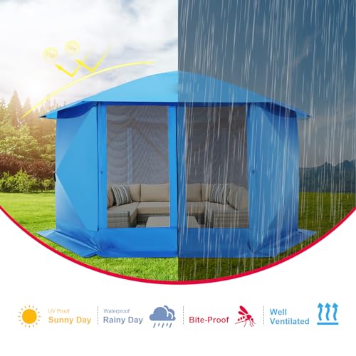 COBIZI 12x12 FT Pop Up Canopy Stargazing Tent, Gazebos On Clearance with Removable Roof, Screened in Gazebo, Screen Tents Portable carpas para Patio for Outdoor Camping,Backyard, Garden, Blue(Pro) - color: Blue, size: 12x12ft Stargazing Gazebo with 5 side