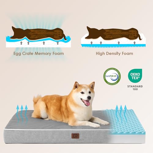 EHEYCIGA Waterproof Dog Bed Memory Foam 36x27, Orthopedic Dog Beds Mat for Large Dogs with Removable Cover, Grey - color: Grey, size: 36.0"L x 27.0"W x 3.0"Th