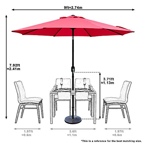 ABBLE Outdoor Patio Umbrella 9 Ft Stripe with Crank and Tilt, Weather Resistant, UV Protective Umbrella, Durable, 8 Sturdy Steel Ribs, Market Outdoor Table Umbrella - Red - color: Red