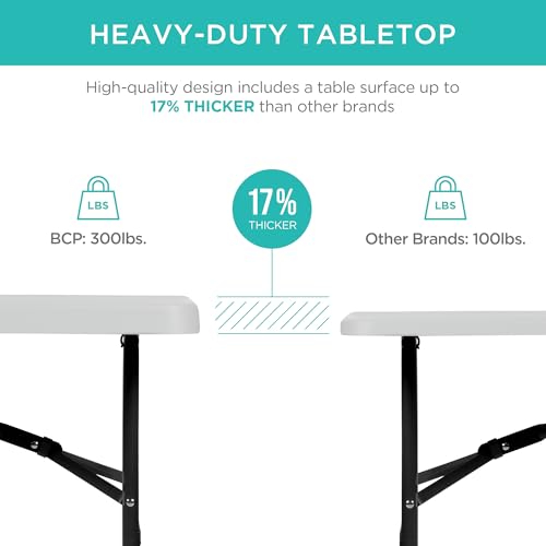 Best Choice Products 4ft Plastic Folding Table, Indoor Outdoor Heavy Duty Portable w/Handle, Lock for Picnic, Party, Camping - Light Gray - color: Light Gray, size: 4ft