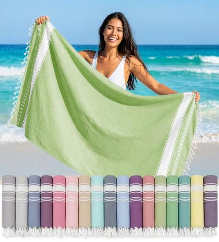 LANE LINEN Turkish Beach Towels, Extra Large Beach Towel, Pre-Washed for Soft Feel, Oversized Sand Free Quick-Dry Pool Towel, Beach Towels for Adults - Jade Lime - color: 12: Jade Lime, size: Pack of 1