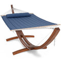 SUNCREAT Hammocks Double Hammock with 13.5 ft Wooden Stand Included, Outdoor Hammocks for Outside, 475 lbs Capacity, Navy - color: 03-blue Navy