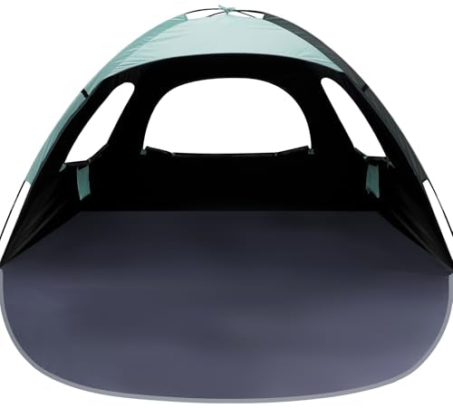 WhiteFang Beach Tent Anti-UV Portable Sun Shade Shelter for 3/4/6/8 Person, Extendable Floor with 3 Ventilating Mesh Windows Plus Carrying Bag, Stakes and Guy Lines - color: Blackout Shelter-Mint Green, size: 6 Person