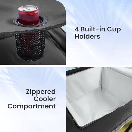 Portable Outdoor Folding Camping Table with 4 Cup Holders & Cooler Compartment, Waterproof Picnic Table for Picnic, BBQ, Beach, Hiking (Black) - color: Black