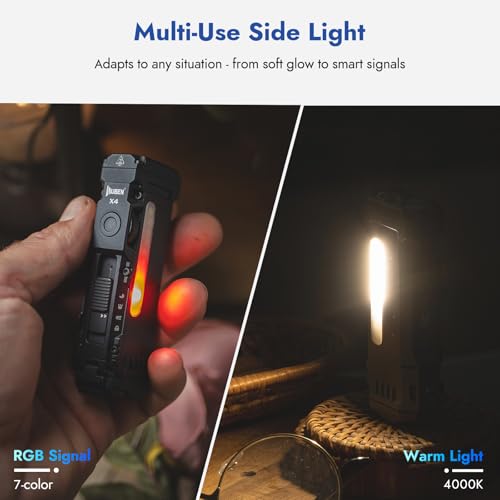 WUBEN X4 EDC Flat Flashlight with RGB Light, 1500 Lumens Mini Flashlight with Tactical Switch and Magnetic, IP68 Portable Pocket Clip USB C Flash Light for Camping, Checking, Emergencies - color: White