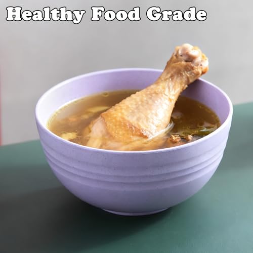 Unbreakable Wheat Straw Cereal Bowls Set of 4, 24 OZ Microwave and Dishwasher Safe Lightweight Soup and Salad Bowl Sets, Reusable Dessert Bowls for Rice, Pasta, Snack, Fruit, BPA Free (Purple) - color: Purple
