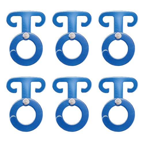 TRIWONDER Ultralight Aluminum T-Ring Hooks, Paracord Tension Camp Hooks Guyline Cord Adjuster for Tent Camping Hiking Backpacking Outdoor Activity (Blue - 6 Pack) - color: T-ring - Blue (6 Pack)