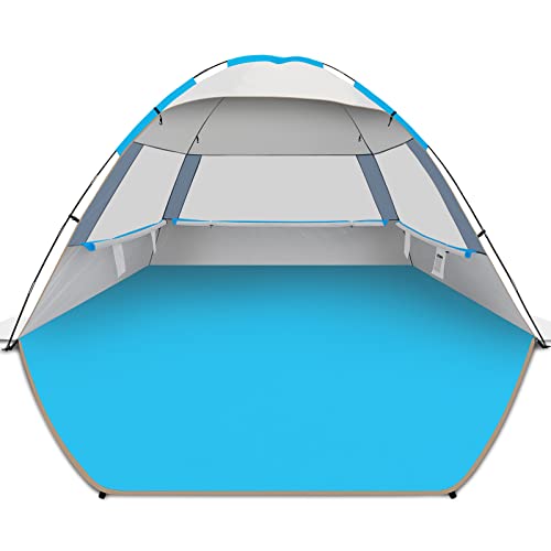 Gorich Beach Tent Sun Shelter for 3/4/6/8/10 Person with UPF 50＋ UV Protection, Lightweight & Easy Setup Beach Shade Canopy, Portable Beach Shade Tent Beach Cabana - color: Silver, size: 8 Person