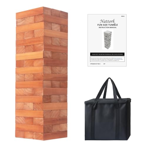 Nattork Giant Tumbling Tower (Stack from 1.77Ft to 4+ Ft), Wood Stacking Giant Blocks Game| Made from Premium Pine Wood| Ideal for Family, 54PCS, Brown - color: Brown Wood