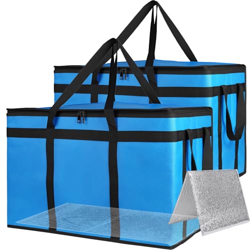 Bodaon Large 2-Pack Insulated Food Delivery Bag With Hard Bottom, XXXL Grocery Shopping/Catering bag, Bags, Rideshare Delivery Bag, Cold/Hot Styrofoam Carrier for Travel/Car - color: Blue, size: XXX-Large(with Hard Bottom)