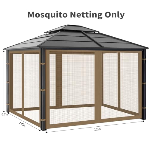 Gazebo Replacement Mosquito Netting Outdoor Universal Gazebo Canopy 4-Panels Screen Sidewalls with Zipper for Patio Garden (Brown, 10x12) - color: Brown, size: 10x12