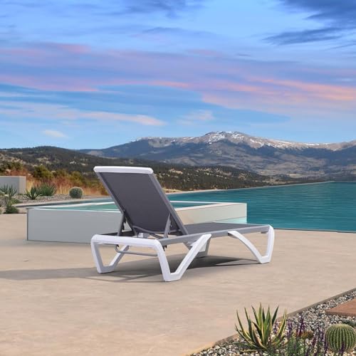 PURPLE LEAF Patio Chaise Lounge Chair Outside Aluminum Plastic Stackable Tanning Chairs for Pool Sunbathing Beach Deck Outdoor Lounger, Grey - color: Grey, style: 1 chair
