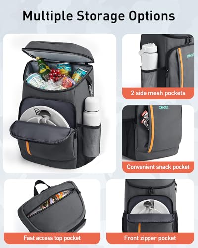 TOURIT Cooler Backpack Lightweight Insulated Backpack Cooler Leak-Proof for Men and Women, Sports Fan Coolers - color: 01-Dark Gray
