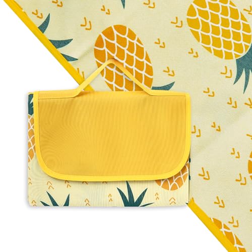 Hi Space Picnic Blankets Extra Large 80''x60'' Picnic Mat Waterproof Foldable Beach Picnic Blanket Washable Park Blanket Outdoor Blanket for Grass Lawn Camping (Yellow Pineapple) - color: Yellow Pineapple