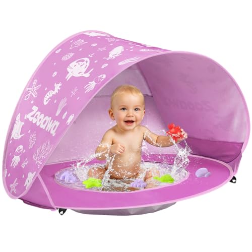 Baby Beach Tent, Pop Up Beach Tent Sun Shade for Beach, Portable Shade Pool UV Protection Sun Shelter for Infant with Beach Sand Toys Set - color: Patterned Pink