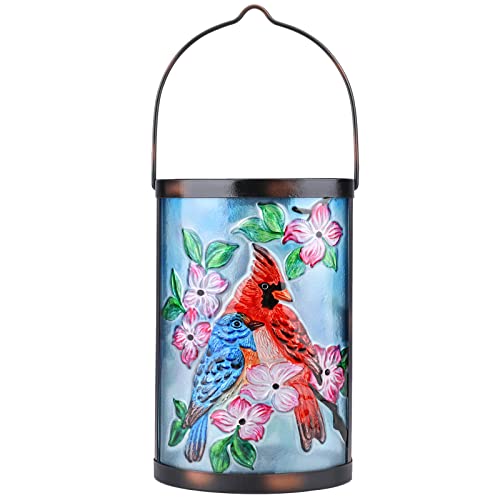 Hanging Solar Lantern Outdoor Bluebird Waterproof LED Cardinal Light Decorative Tabletop Lamp for Patio Garden Yard Decor - style: Cardinal-Bluebird