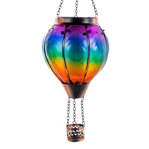 Solar Hot Air Balloon Lantern with Flame, Hanging Glass Hot Air Balloon Solar Lantern Waterproof, Decorative Outdoor Hot Air Balloon Solar Light for Outside Garden Patio (Purple Gradient) - color: Purple Gradient