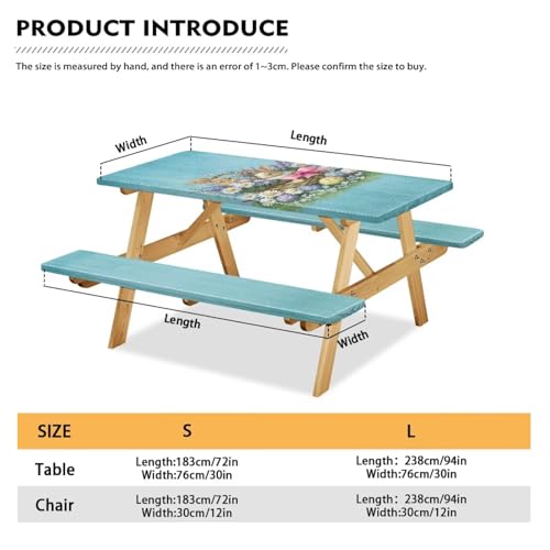 Easter Bunny Picnic Table Cover Elastic Fitted Table Cloth for Camping Party Easter Bunny Picnic Table Cover with Bench Covers 3 PCS for Outdoors - color: Easter Bunny, size: Small