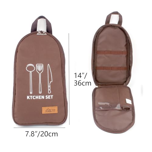 NatSumeBasics Camping Travel Cooking Utensils Organizer Travel Bag Portable Pouch for BBQ Camp Cookware Kitchen Kit - style: Only 1pc Brown Bag