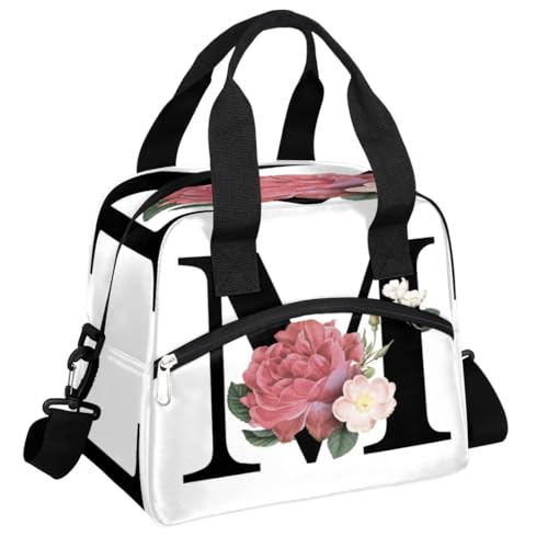 Letter M Insulated Lunch Bag for Women Men Reusable Waterproof Lunch Box Cooler Tote Bag One shoulder portable meal bag Portable Adult Lunchbox for Work Picnic Hiking Beach - color: Letter M
