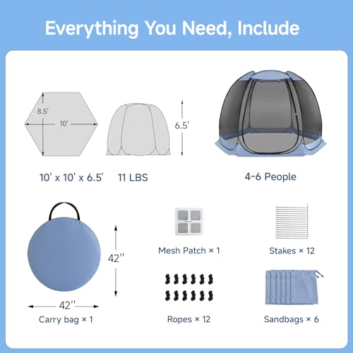 Alvantor 10'x10' Pop Up Screen House Tent, Instant Outdoor Gazebo with Mosquito Netting & UPF 50+ Sun Protection, Portable Canopy Shelter for Patio, Backyard, Camping (4-6 Person),Charcoal Gray - color: Charcoal Gray, size: 10'x10'
