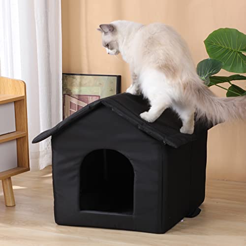 Outdoor Cat House Cat House for Outdoor and Indoor Use - Waterproof Shelter for Cats, Dogs, and Feral Animals (Black cat House, Large) - color: Black cat house, size: Large