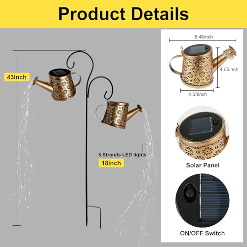 WITOROR Solar Watering Can Lights Outdoor, IP65 Waterproof Garden Decor Solar Garden Light 8 Multi-Color Changing Modes One Pole Two Lights Outdoor Decorations for Yard, Lawn, Patio