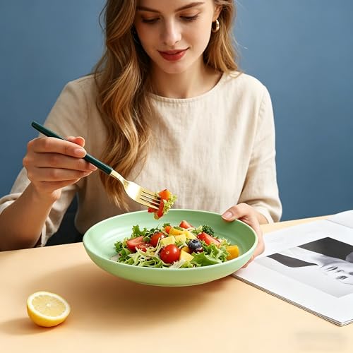 Wheat Straw 7.9 Inch Plates Unbreakable Set of 4, BPA Free Dinner Plates Dishwasher Safe, Lightweight Reusable Plates for Camping Kitchen - color: Light Green