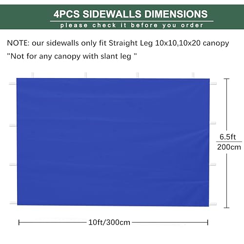 SideWalls for 10x10 Pop up Canopy Frame, 3 Pack Blue SunWall and 1Pack Door Only, (with Zippers) - color: Blue, size: 4 Sidewalls