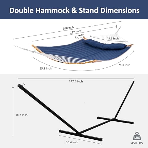 SUNCREAT Portable Outdoor Hammock with Stand, Heavy Duty Hammock with Carrying Bag, Soft Pillow, Balance Ropes, Dark Blue - color: Dark Blue