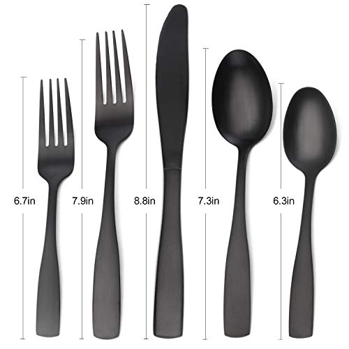 Matte Black Silverware Set, Satin Finish 20-Piece Stainless Steel Flatware set, Tableware Cutlery Set Service for 4, Utensils for Kitchens, Dishwasher Safe - color: Matte Black, size: 20-Piece