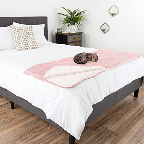 Waterproof Pet Blanket - 50x60-Inch Reversible Sherpa Fleece Throw Protects Couches, Cars, and Beds from Spills, Stains, and Fur by PETMAKER (Pink) - color: Pink, size: Small