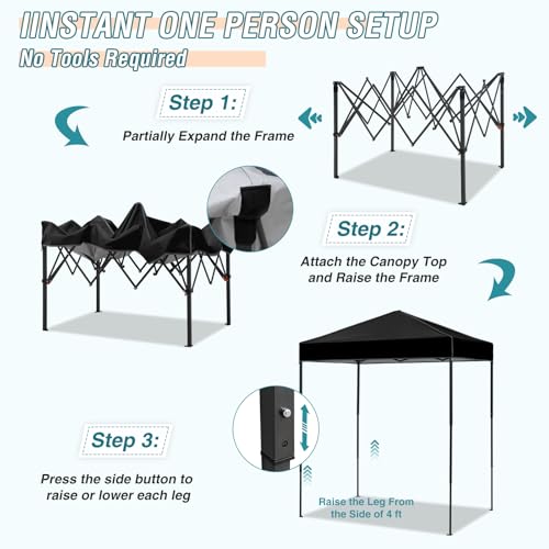EAGLE PEAK 6x4 Instant Pop Up Canopy Tent, Straight Leg Sun Shelter, Portable Canopy with Carry Bag for Camping, Beach & Sports, Black - color: Black, size: No Wall