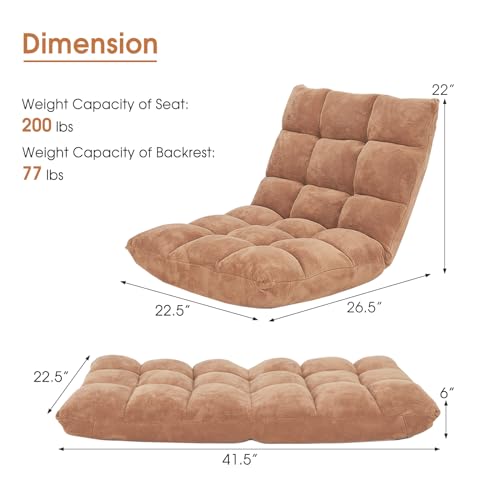 Giantex Folding Floor Chair with Back Support, 14 Adjustable Position, Padded Sleeper Bed, Couch Recliner, Gaming Floor Chairs for Adults, Meditation, Living Room (TAN) - color: Tan, size: 26.5"x22.5"x22"