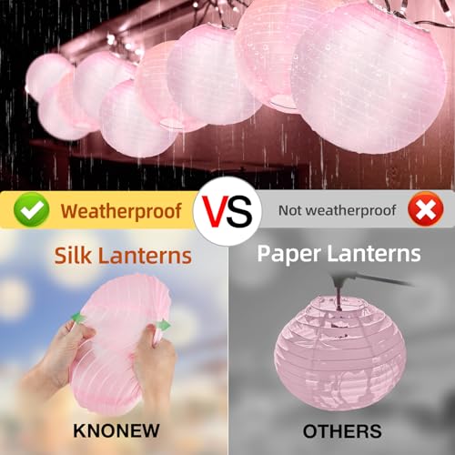 KNONEW 10 Pack 10'' Pink Outdoor Silk Lanterns Decorative Party Hanging Waterprooof Chinese Japanese Round Lanterns for Weddings, Birthdays, Parties Decoration (No Light Bulbs Included) - color: Pink, size: 10Pcs