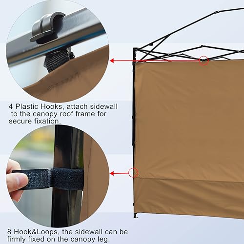Canopy Sunwall Sidewall Gazebos Tent Waterproof for 10x10ft Pop up Canopy Straight Leg Gazebos Outdoor Instant Canopies 1 Pcs Khaki Canopy Sidewall Only - color: Khaki, size: 10x10(1pcs)