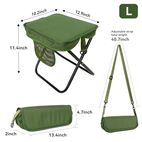 Camping Stool with Shoulder Strap,Ultralight Collapsible Handbag Style Stool,Pocket Portable Seat for Camping Travel Fishing Hiking Beach Backpacking Gardening Picnics-L(Green) - color: Green, size: Large