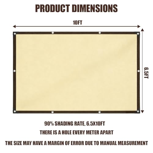 90% Sun Shade Cloth for Garden, 6.5 * 10FT Heavy Duty Shade Tarp with Grommets & Reinforced Edges - UV Resistant Sunblock Net for Patio, Backyard, Greenhouse, Kennel, Pergola, Yellow - color: beige, size: 6.5*10FT