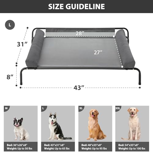 LEXTRO Elevated Dog Bed for Large Dogs – Indoor & Outdoor Raised Dog Cot Hammock with Breathable Mesh, Upgraded Installation Method, Off the Ground Lifted Elevated Pet Bed, Platform Frame Pet Cot