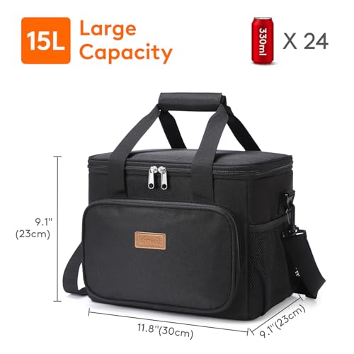 Lifewit Large Lunch Bag, Insulated Lunch Box, Soft Cooler Cooling Tote for Adult Men Women, Black 24-Can (15L) - color: Black, size: Large(15L)