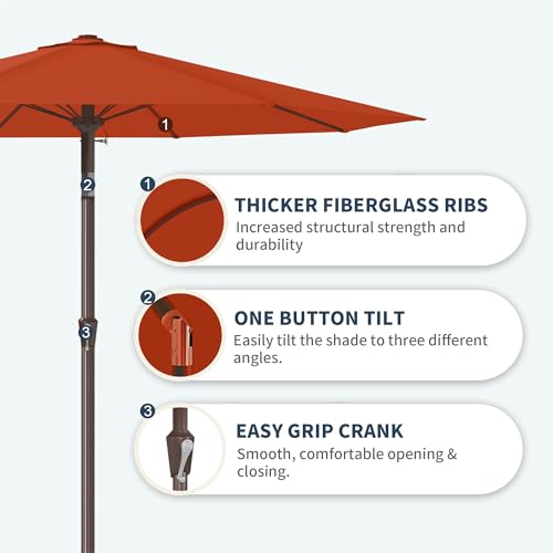 PatioKingdom 11FT Patio Umbrella,Outdoor Umbrella with Push Button Tilt and Crank,Market Table Umbrella with 8 Sturdy Fiberglass Ribs UV Protection - color: Orange, size: 11FT